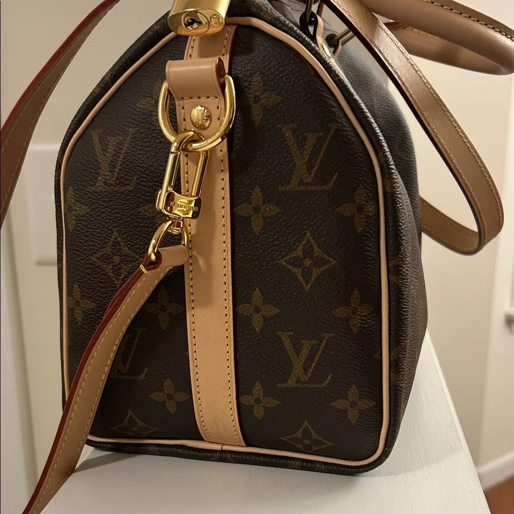 Louis Vuitton Speedy Bandoulière 25 Brown Monogram Satchel Lock Key Dust Bag Box